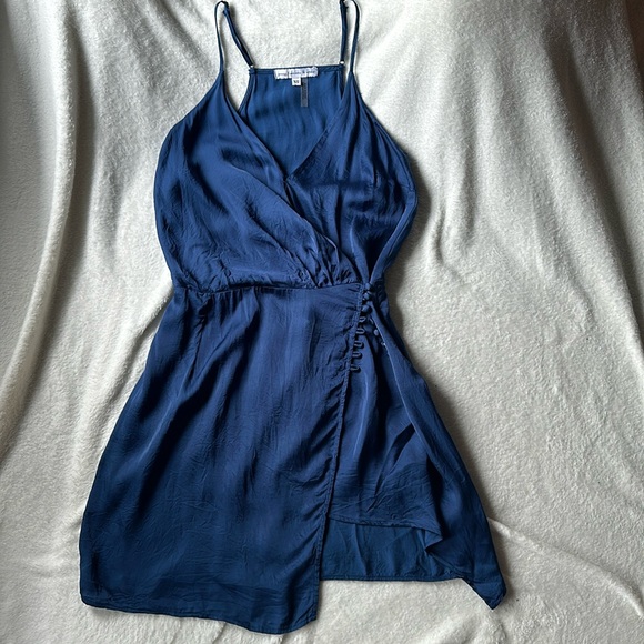 🫐 2 FOR $35!! Deep, blue silky, satin mini dress extra small XS - Picture 1 of 4